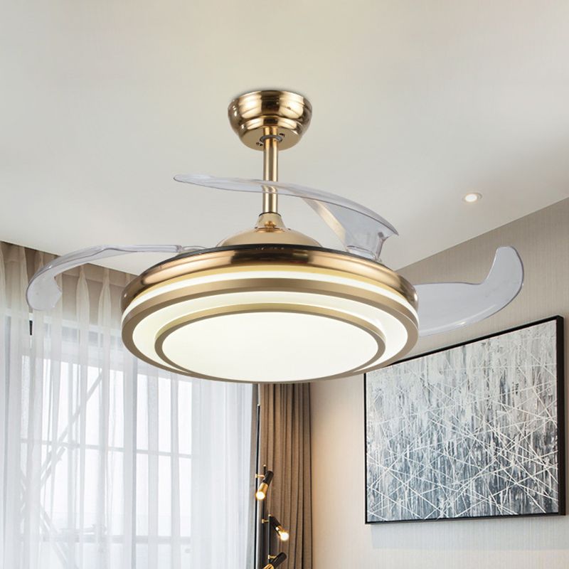 Gold Tiered Semi Flush Mount Lighting Simple 4 Blades LED Acrylic Hanging Fan Lamp, 19" Wide