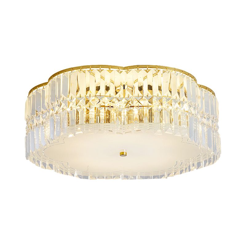 19"/23" W Gold Scalloped Flushmount Modern 4/5/6 Bulbs Faceted Crystal Ceiling Lighting for Bedroom