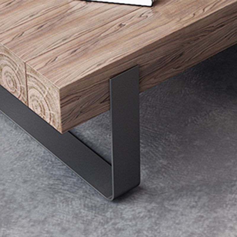 Black Metal Sled Legs Coffee Table Solid Wood Coffee Table for Living Room