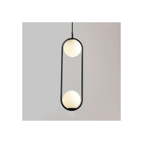 1/2 Lights Bedroom Pendant Light with Globe White Glass Shade Modern Black/Gold Hanging Ceiling Lamp