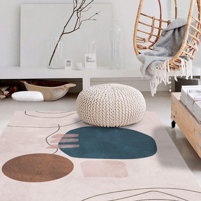 Modern Color Block Rug Polyester Area Carpet Washable Indoor Rug for Bedroom