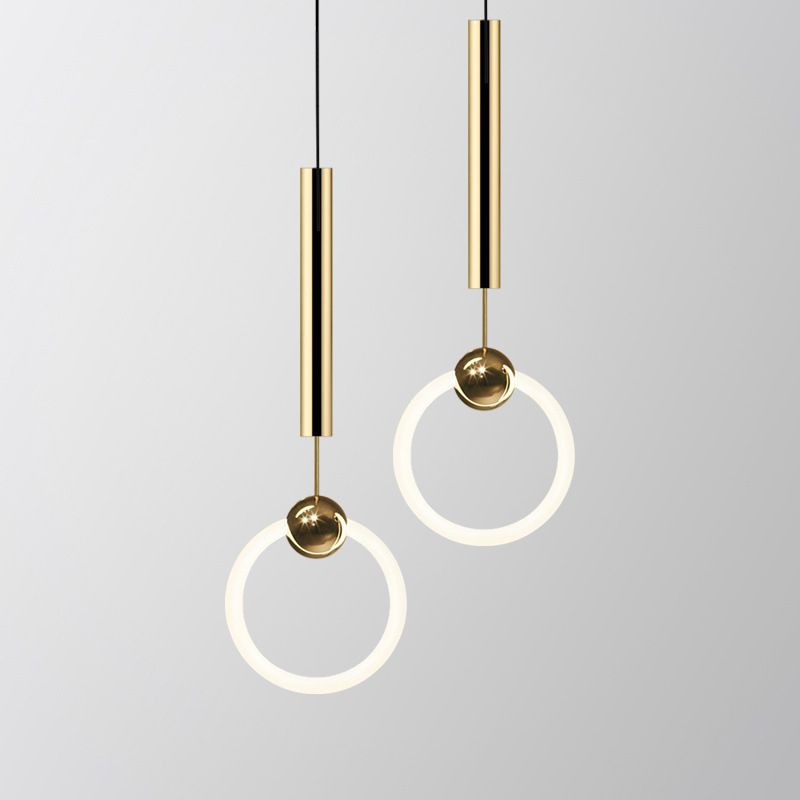 Geometric Metal Pendant Light Kit Simplicity Style LED Gold Hanging Ceiling Light