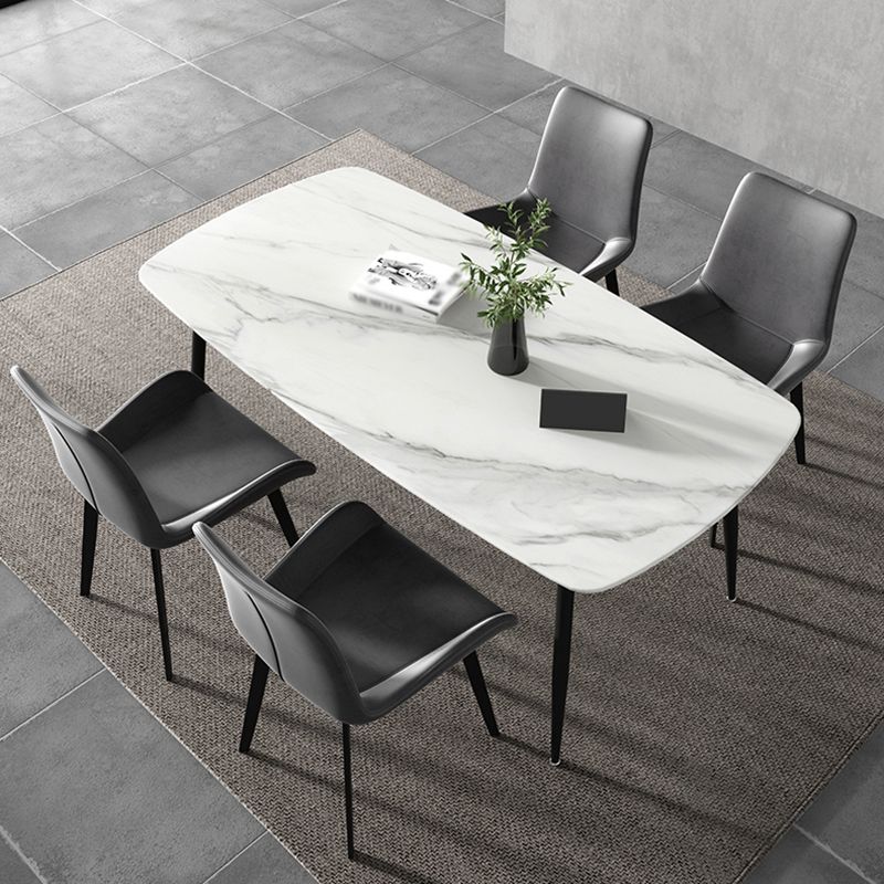 Rectangle Industrial Dining Room Table Sintered Stone Table with 4 Black Metal Legs