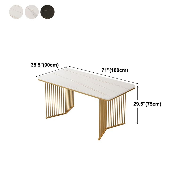 Traditional Luxury Dining Table Sintered Stone Rectangle Table with Double Pedestal Base
