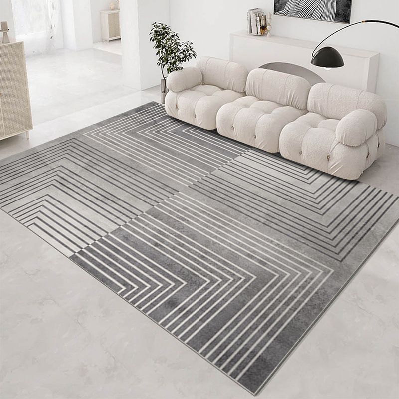 Grey Modern Carpet Geometric Patterns Polyester Washable Rug for Drawing Room