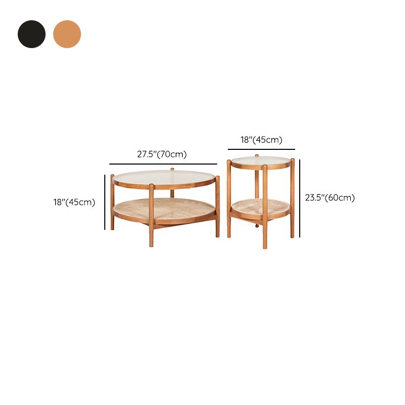 Tropical Cocktail Table Solid Wood Storage Round Coffee Cocktail Table