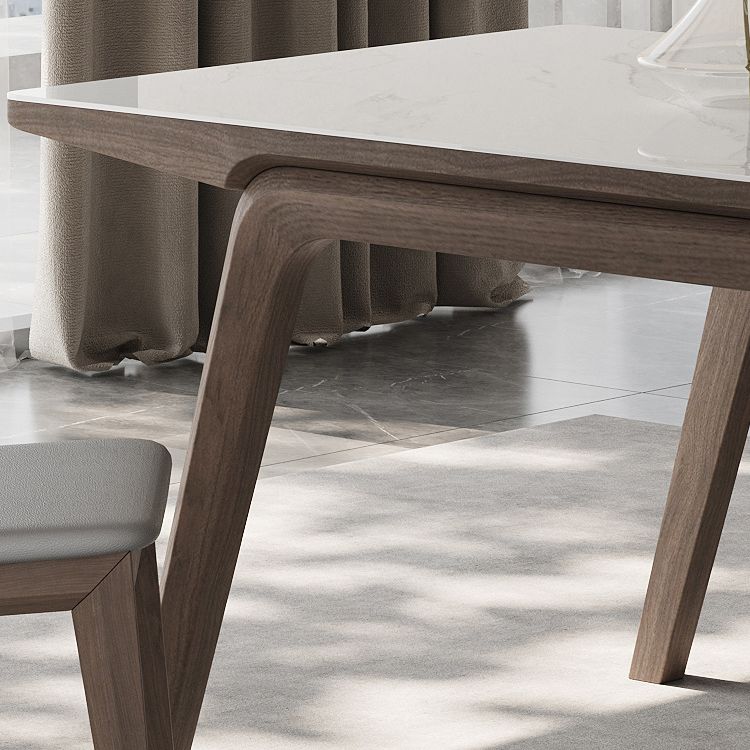 Modern Rectangle Dining Table Sintered Stone Table with Wooden Legs