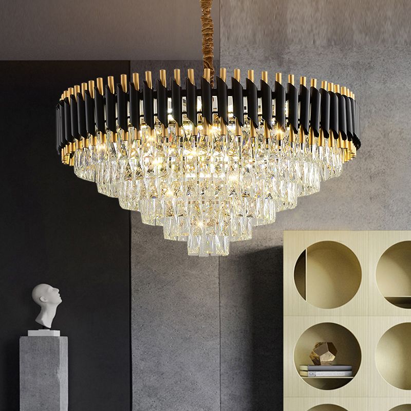 Lampada a sospensione conica nera Modern Modern K9 Crystal Prism lampadario per il ristorante