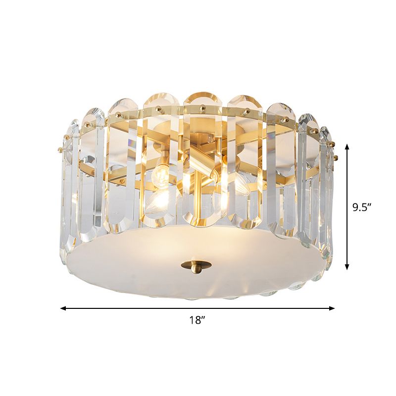 4 Bulbs Doorway Flush Light Fixture Modern White Ceiling Flush Mount with Drum Clear Crystal Rectangle Shade
