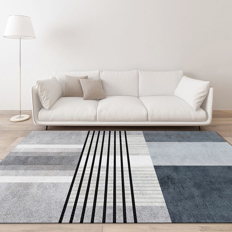 Black Modern Indoor Rug Polyester Striped Indoor Rug Non-Slip Backing Rug for Living Room
