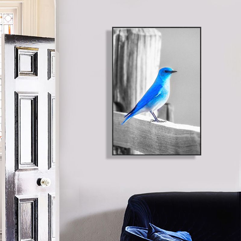 Blue Modern Canvas Wall Art Wild Bird Scenery Painting for Kitchen, Multiple Sizes