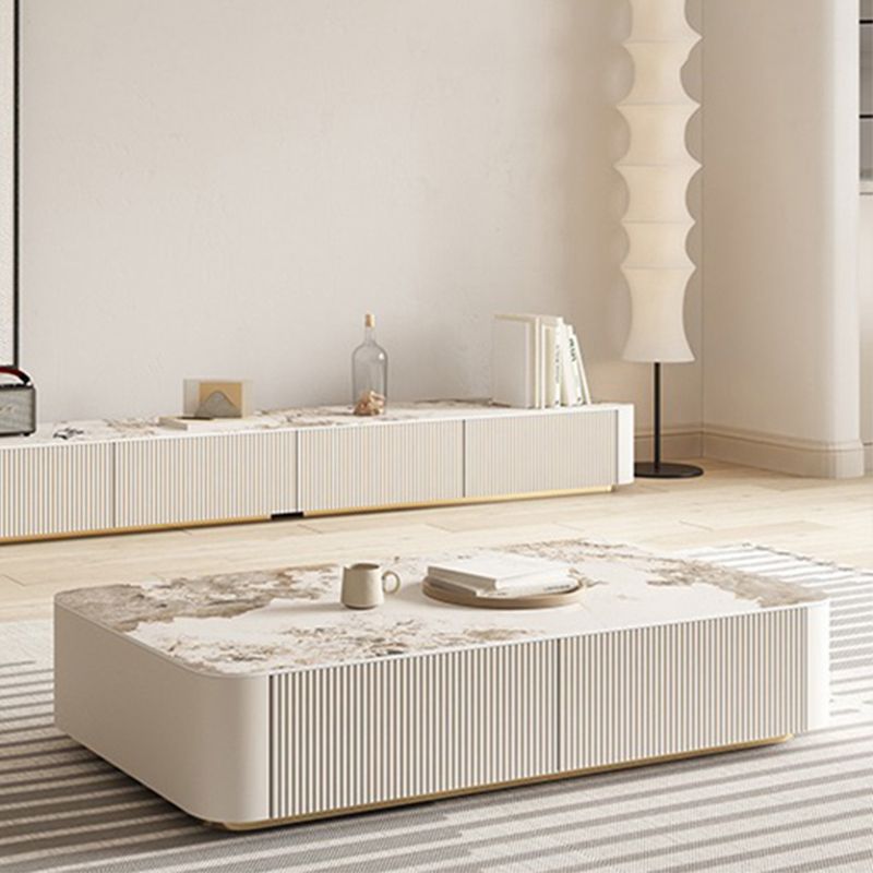 Pedestal Glam Coffee Table Rectangle Slate Single Coffee Table with Drawer