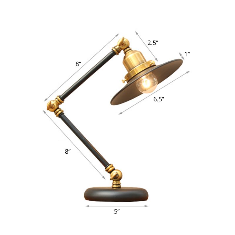 Metal 3-Joint Swing Arm Task Light Industrial 1 Bulb Bedroom Table Lamp with Shade in Black