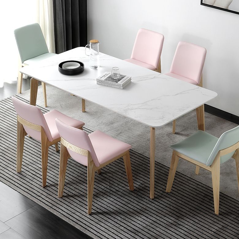 Rectangle Dining Table White Tone Fixed Table with Sintered Stone Top