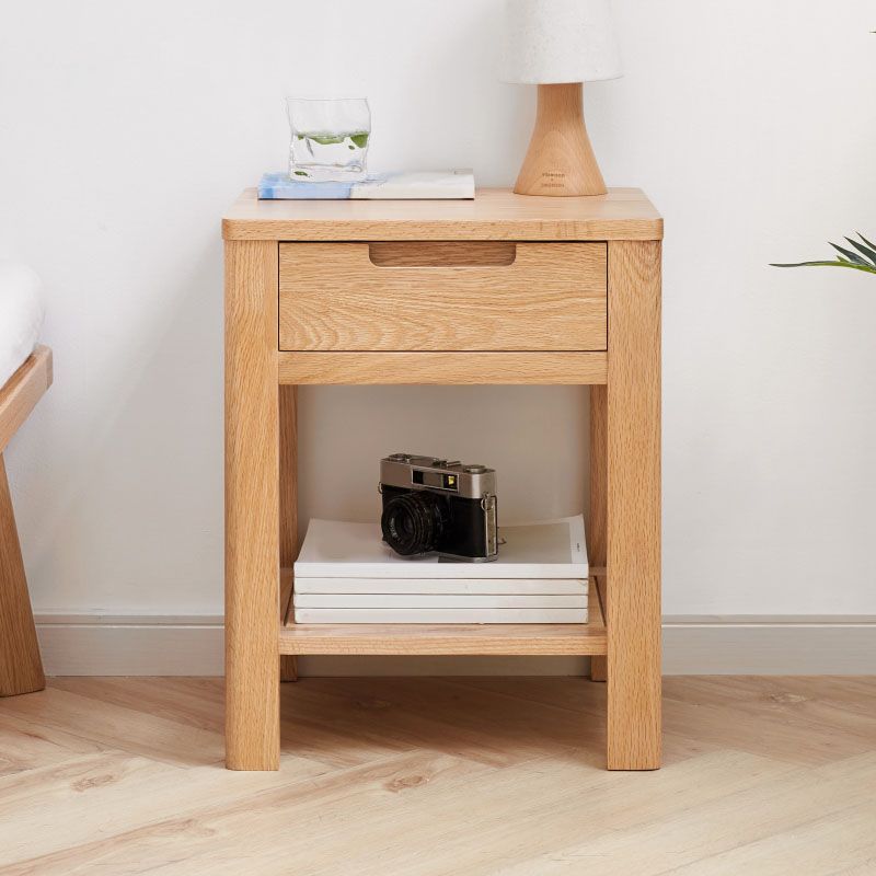 Scandinavian Wood Bedside Cabinet Open Storage with Shelf for Bedroom