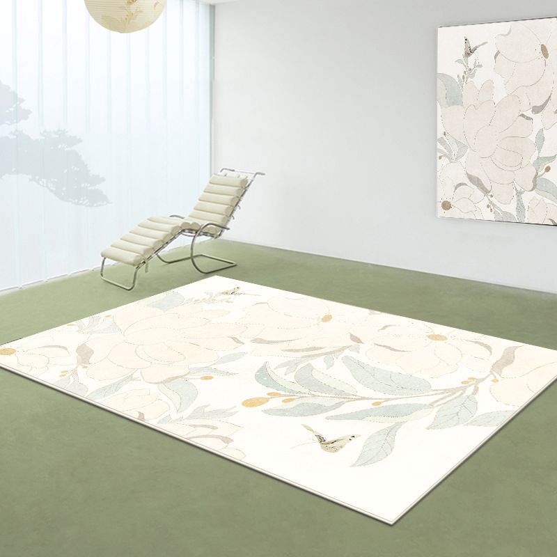 Apricot Modern Carpet Polyester Flower Area Carpet Stain Resistant Carpet for Living Room