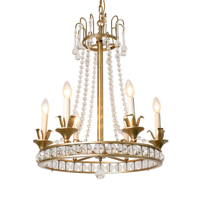Candle Style Living Room Chandelier Antique Clear Crystal 6 Heads Ceiling Hang Light