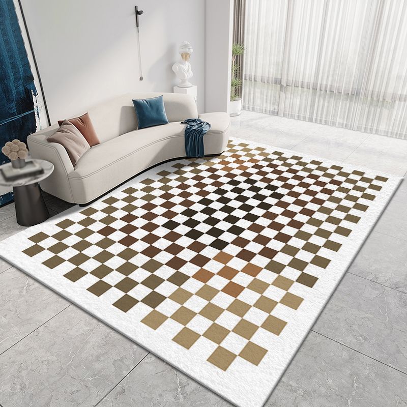 Black Modern Rug Polyester Check Pattern Rug Washable Indoor Rug for Living Room