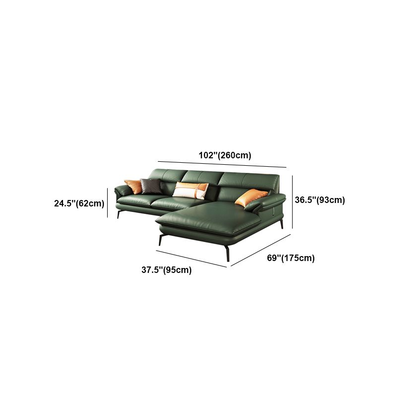 Pillow Arms Sofa in Green Modern Stain-Resistant Faux Leather L-Shape Sofa & Chaise