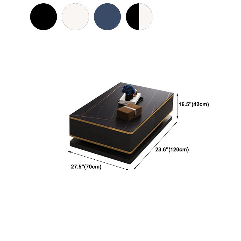 Rectangle Cocktail Table with 4 Solid Wood Drawers and Stone Top