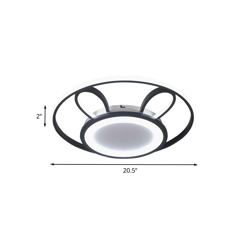 Rabbit Flush Mount Lamp Nordic Acrylic LED Living Room Ceiling Mounted Light in Black with Ring Design, Warm/White Light