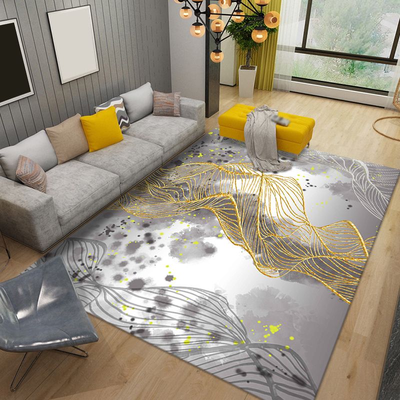 Tapis de tapis moderne noir tapis lavable de ligne irrégulière pour salle de dessin