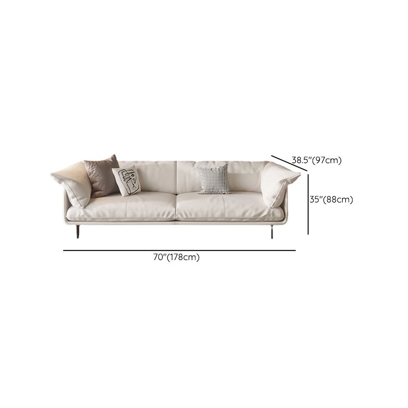 Modern 34.64" H White Genuine Leather Pillow Top Arm Sofa For Living Room