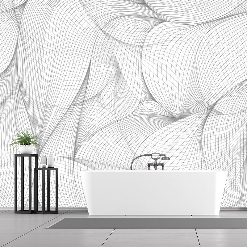 Modern Line Art Petals Mural Wallpaper Black-White Waterproof Wall Covering for Bedroom