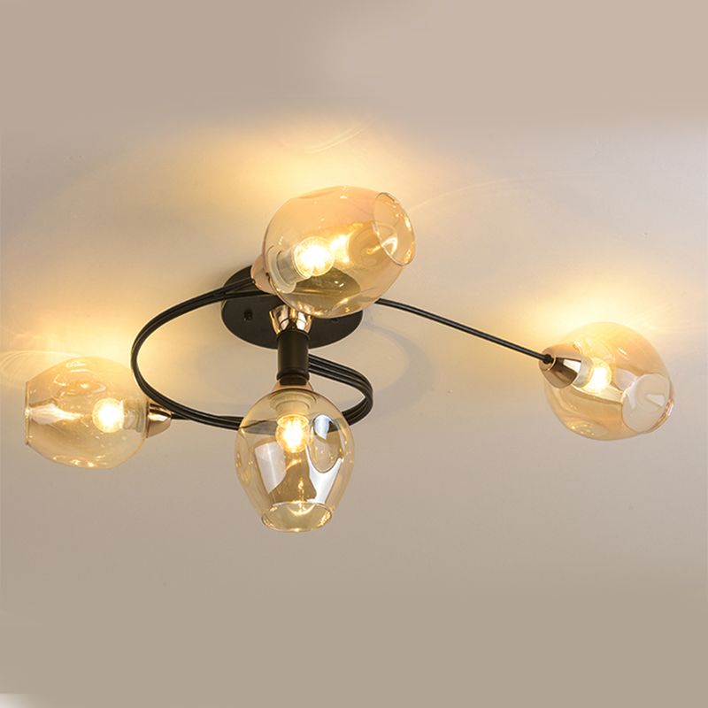 Plafonnier tulipe en verre transparent, plafonnier semi-encastré de style moderne pour salon