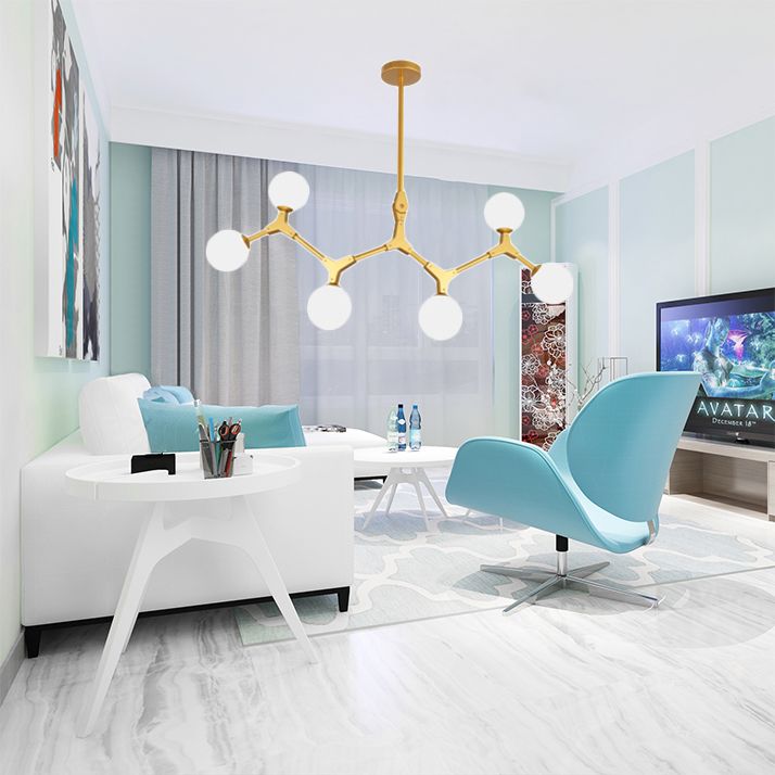 Ast Hanging Lampe moderne nordische Stil Opalglas 5/6/7 Lichter Gold Kronleuchter Licht