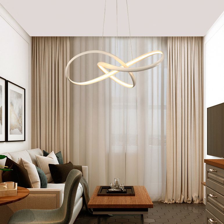 Contemporary Style Minimalism LED Line Light Aluminum Lamp Body Living Room Lighting Fixture with 39.3" Adjustable Hanging Wire