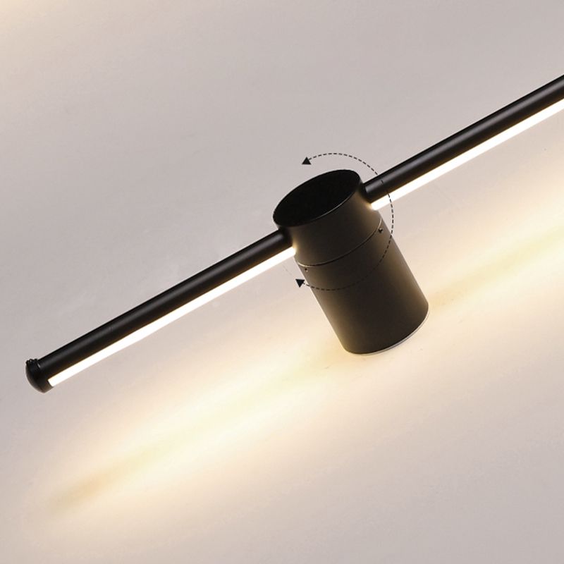 Minimalist Metal Wall Light Straight LED Wall Sconce in Black for Bedroom