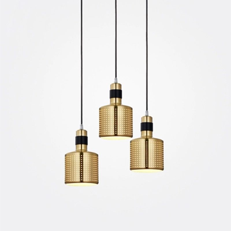 Metal Pierced Cylinder Ceiling Light Minimalist 1 Head Drop Pendant for Bedside