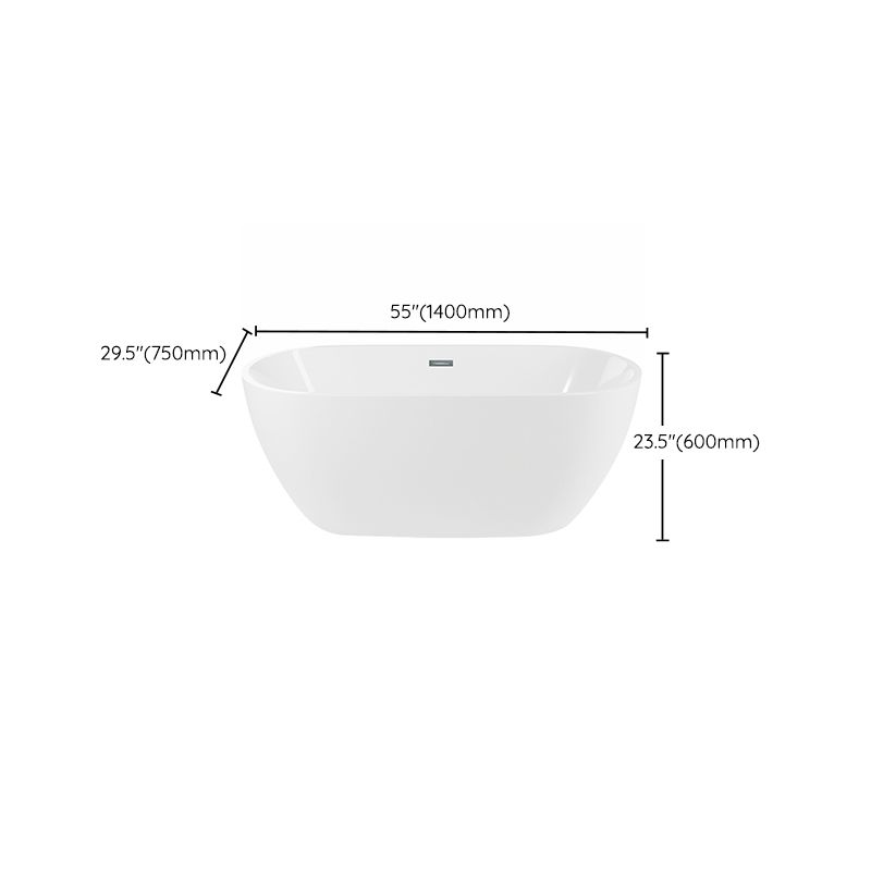 White Oval Bathtub with Drain Acrylic Soaking Freestanding Tub