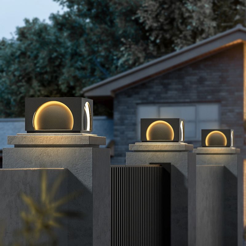 Square Contemporary Waterproof Pillar Light in Black for Courtyard