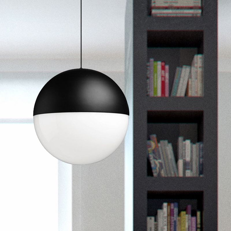 Pendente à balle en verre blanc avec design carré moderne 1 clair LED noir suspendu plafond plafond