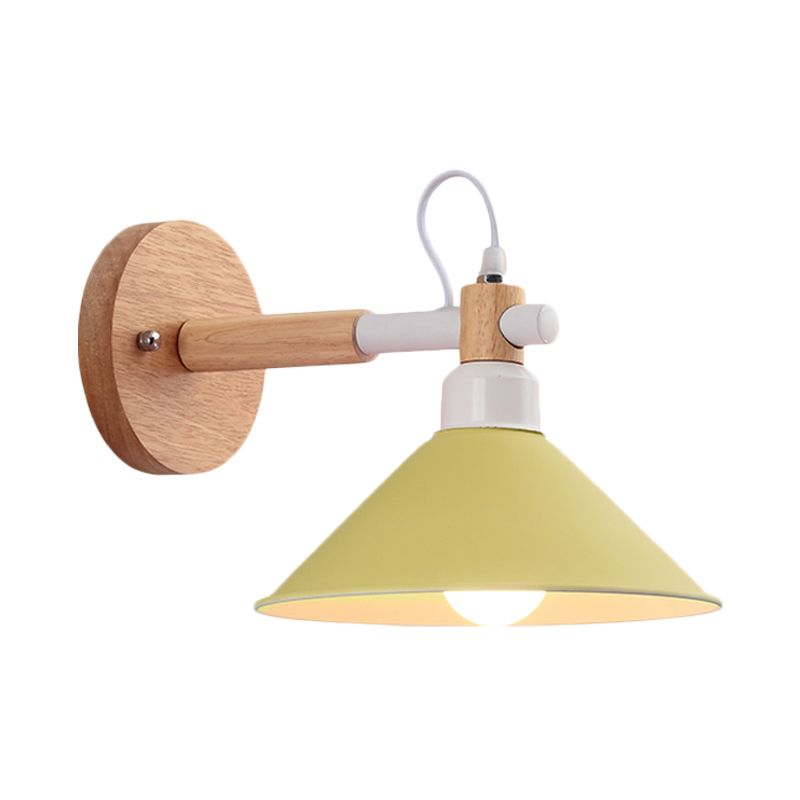 Macaroon Pyramid Shape Wall Sconce Metal and Wood 1 Light Wall Lamp for Dining Room
