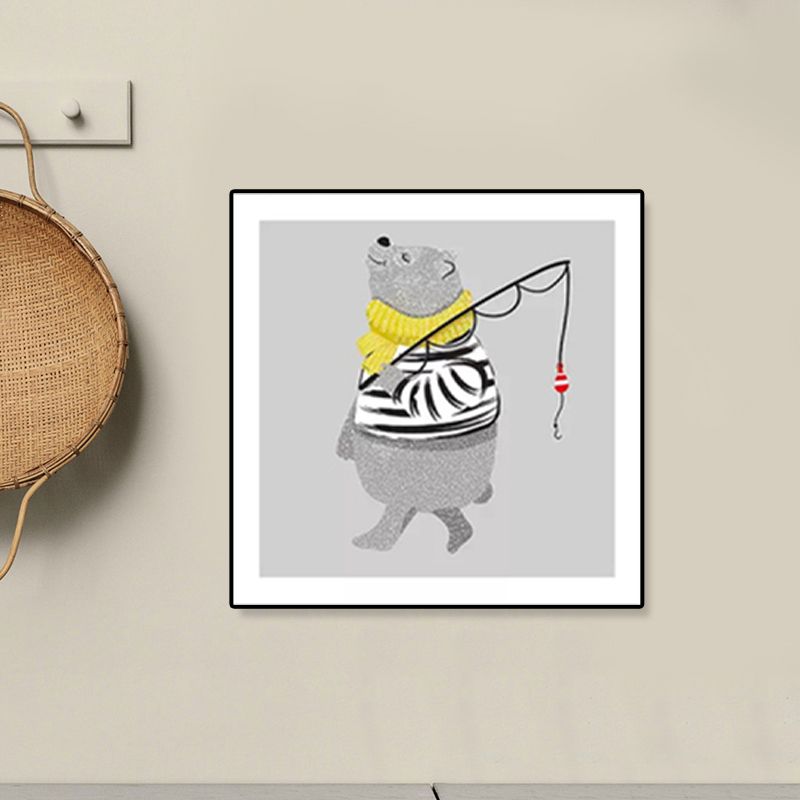 Soft Cartoon Canvas Illustration Animal Doing Workout Wall Art Print for Nursery