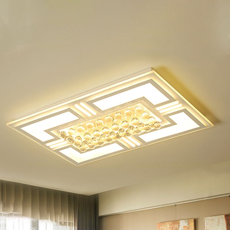 20.5"/35.5" Wide Crystal Square/Rectangle Flush Lamp Simple LED Ceiling Mounted Fixture in Warm/White Light