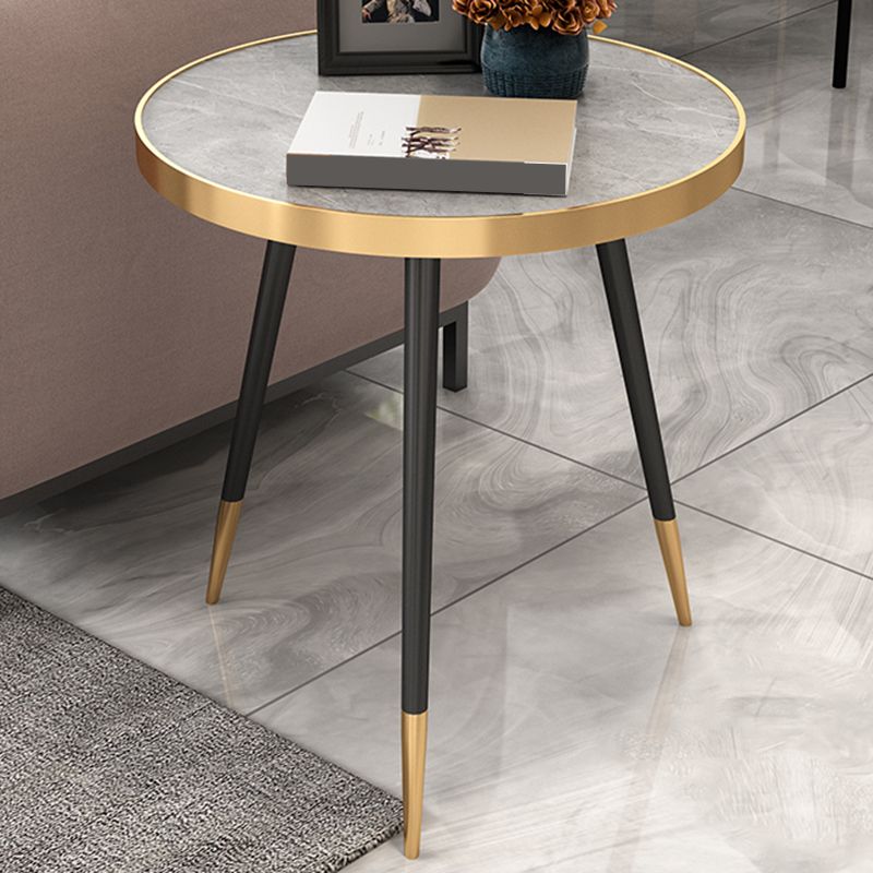Modernistic Metal 3 Legs End Table Round Slate Top Side End Table