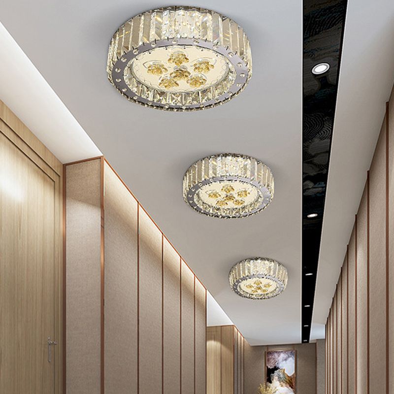 LED Flush Mount Spotlight Minimal Stil Drum Schatten Facettiert Crystal Close to Ceiling Lamp in Nickel