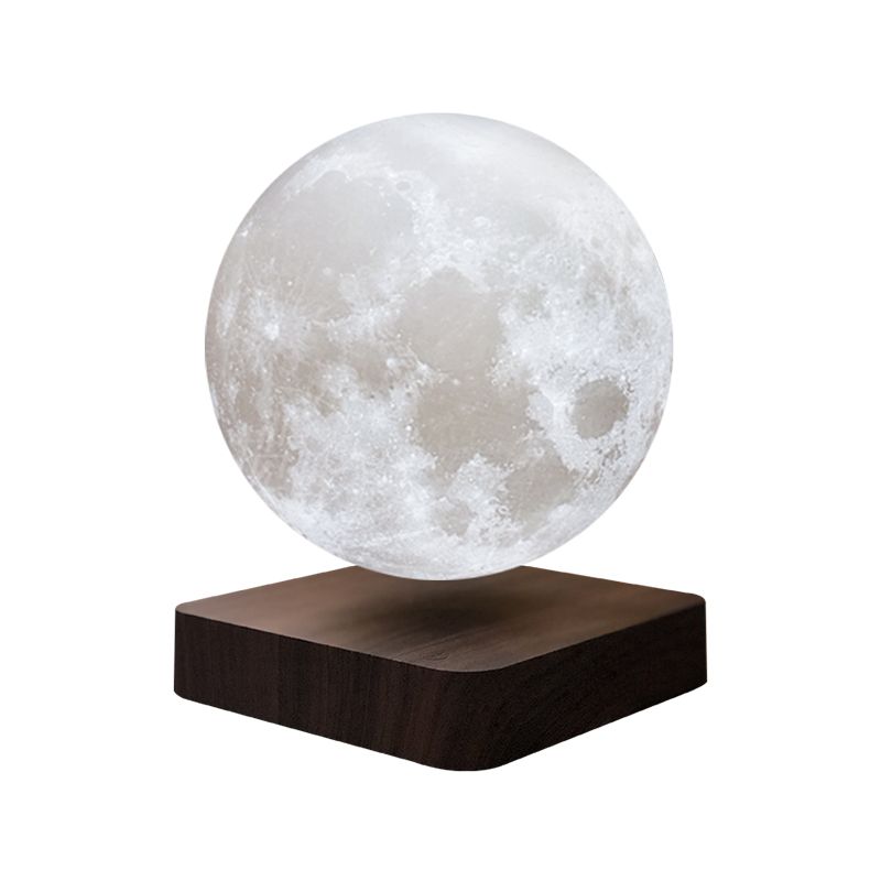 Kids Moon Sphere Maglev Table Lamp Plastic Bedside LED Night Lighting in White-Wood