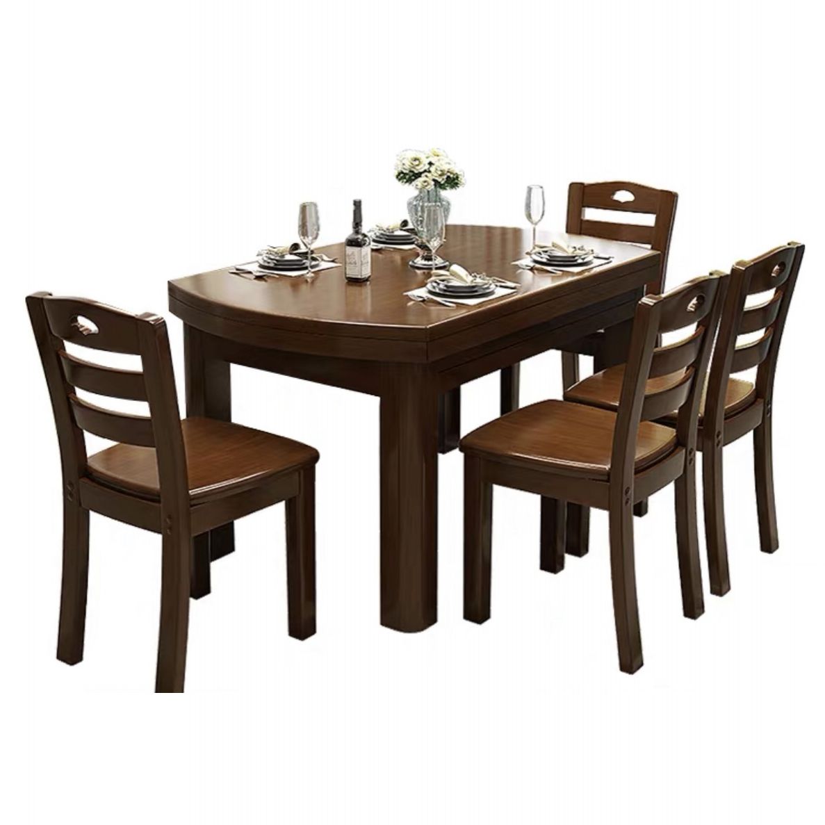 Standard Solid Wood Top Dining Set with 4 Dark Brown Wood Legs for Dining Furniture