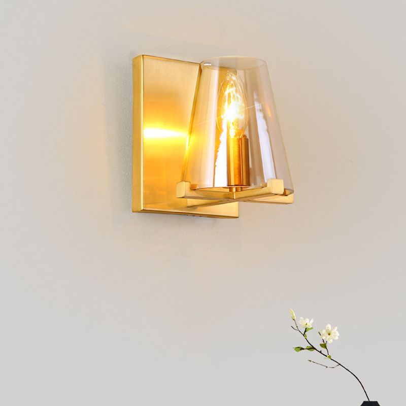 Modern Indoor Wall Sconce Conical Brass Glass Single Light Living Room Wall Mount Lamp