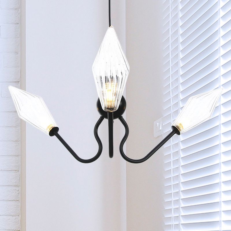 Bernstein/Clear Glass Diamond Hanging Lampe Vintage 3-Kopf-Schwarz/Chrom-Oberflächenleuchte mit einstellbarem Kabel