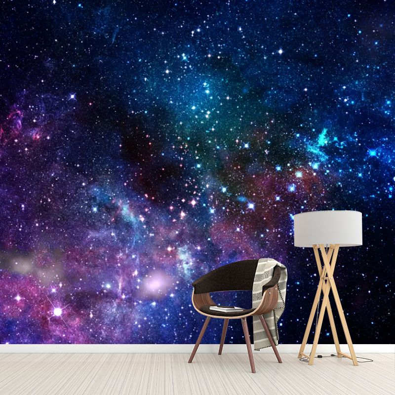 Minimalist Nebula Wall Mural Decal for Bedroom Decoration, Custom-Printed Wall Art in Blue and Purple