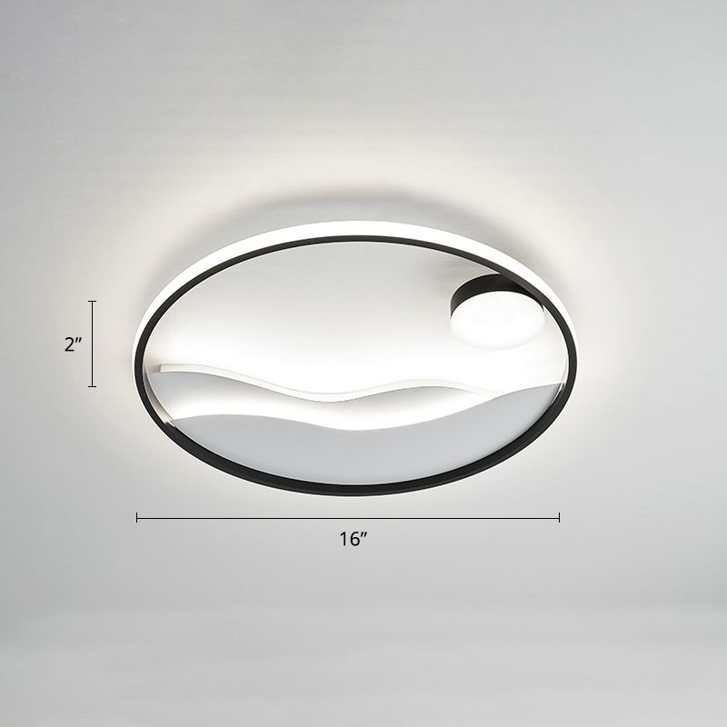 Sunrise and Sea Ceiling Light Artistic Metal Bedroom LED Flush Mount with Halo Ring