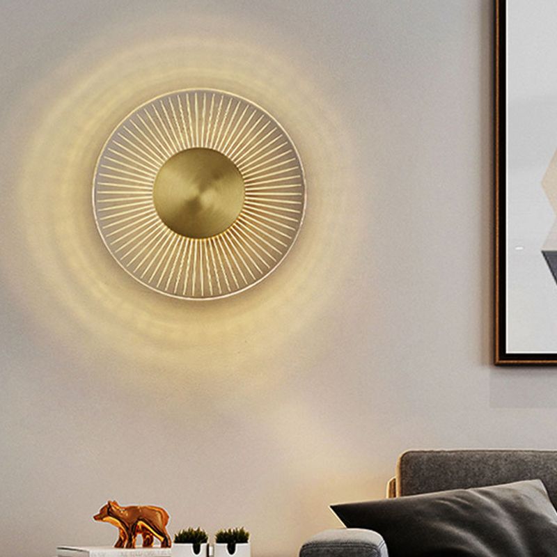 Modern Brass Wall Light Round 9" High LED Wall Sconce in Gold for Living Room
