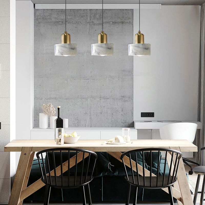 Marble Cylindrical Shape Hanging Lights Modern Style 1-Light Hanging Mount for Restaurant