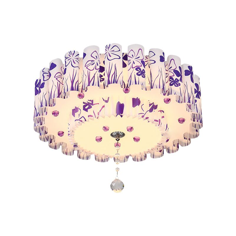 Dual-Layered Acrylic Flushmount Countryside LED Restaurant Ceiling Lamp with Crystal Ball in Pink/Purple